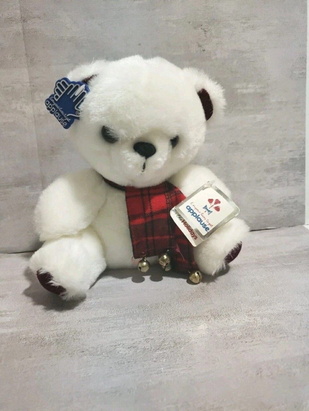 Vtg Applause Jingles  Bear Plush White NWT Christmas